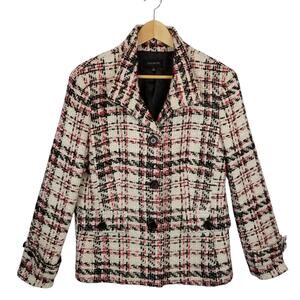 Talbots Women's Off White Black Red Tweed Blazer Jacket Size 14